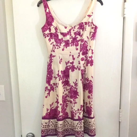 Purple and Cream Floral Midi Dress Size 2 - Picture 4 of 10